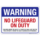 Pool Sign, Warning No Lifeguard On Duty Sign