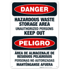 Hazardous Waste Storage Area Unauthorized Persons Bilingual Sign, OSHA Danger Sign