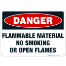 Danger Flammable Materials Sign, No Smoking Or Open Flames Sign