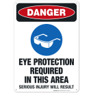Eye Protection Required In This Area Serious Injury Will Result Sign, OSHA Danger Sign