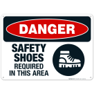 Safety Shoes Required In This Area Sign, OSHA Danger Sign