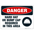 Hard Hat Or Bump Cap Required In This Area Sign, OSHA Danger Sign