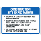 Construction Site Expectations Sign, OSHA Danger Sign