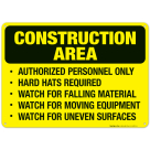 Authorized Only Hard Hats Required Watch For Falling Material Sign, OSHA Danger Sign