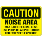Noise Area May Cause Hearing Loss Use Proper Ear Protection Sign, OSHA Caution Sign