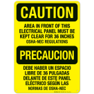 Area In Front Of This Electrical Panel Bilingual Sign, OSHA Caution Sign