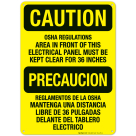 Osha Regulations Area In Front Of This Electrical Panel Sign, OSHA Caution Sign
