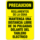 Area In Front Of Electrical Panel Spanish Sign, OSHA Caution Sign