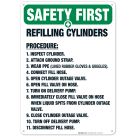 Refilling Cylinders Procedure Sign, OSHA Safety First Sign, (SI-4725)