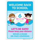 Back To School Social Distancing Poster Sign, Face Mask Social Distancing Required Sign