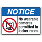 No Wearable Cameras Permitted In Locker Room Sign, ANSI Notice Sign