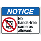 No Hands-Free Cameras Allowed Sign, ANSI Notice Sign