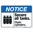 Secure All Tanks Chain Cylinders Sign, ANSI Notice Sign
