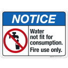 Water Not Fit For Consumption Fire Use Only Sign, ANSI Notice Sign