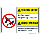 No Concealed Weapons By State Law Bilingual Sign, ANSI Notice Sign