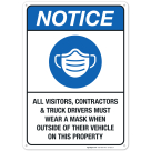 All Visitors, Contractors And Truck Drivers Must Wear A Mask Sign, ANSI Notice Sign