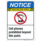Cell Phones Prohibited Beyond This Point Sign, ANSI Notice Sign