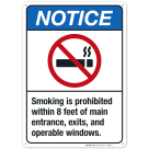 Smoking Is Prohibited Within 8 Feet Of Main Entrance Sign, ANSI Notice Sign