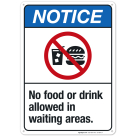 No Food Or Drink Allowed In Waiting Areas Sign, ANSI Notice Sign