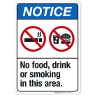 No Food, Drink Or Smoking In This Area Sign, ANSI Notice Sign