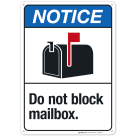 Do Not Block Mailbox Sign, ANSI Notice Sign