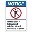 No Solicitation Or Distribution Of Materials Allowed Sign, ANSI Notice Sign