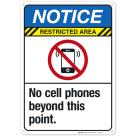 No Cell Phones Beyond This Point Sign, ANSI Notice Sign