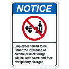 Employees Found To Be Under The Influence Of Alcohol Sign, ANSI Notice Sign