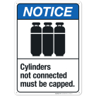 Cylinders Not Connected Must Be Capped Sign, ANSI Notice Sign