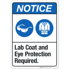 Lab Coat And Eye Protection Required Sign, ANSI Notice Sign