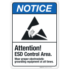 Attention Esd Control Area Sign, ANSI Notice Sign