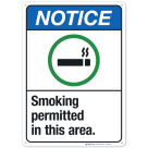 Smoking Permitted In This Area Sign, ANSI Notice Sign