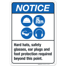 Hard Hats, Safety Glasses, Ear Plugs And Foot Protection Required Sign, ANSI Notice Sign