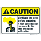 Ventilate The Area Before Entering Sign, ANSI Caution Sign