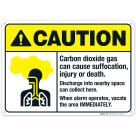 Carbon Dioxide Gas Can Cause Suffocation Injury Or Death Sign, ANSI Caution Sign