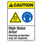 High Noise Area Hearing Protection May Be Required Sign, ANSI Caution Sign