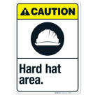 Hard Hat Area Sign, ANSI Caution Sign