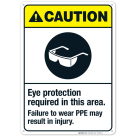 Eye Protection Required In This Area Sign, ANSI Caution Sign