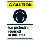 Ear Protection Required In This Area Sign, ANSI Caution Sign