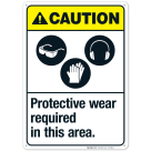 Protective Wear Required In This Area Sign, ANSI Caution Sign, (SI-5028)