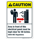 Area In Front Of This Electrical Panel Must Be Kept Clear Sign, ANSI Caution Sign