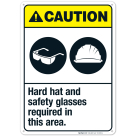 Hard Hat And Safety Glasses Required In This Area Sign, ANSI Caution Sign