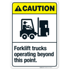 Forklift Trucks Operating Beyond This Point Sign, ANSI Caution Sign