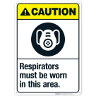 Respirators Must Be Worn In This Area Sign, ANSI Caution Sign