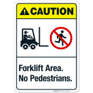 Forklift Area No Pedestrians Sign, ANSI Caution Sign