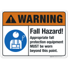 Fall Hazard Appropriate Fall Protection Equipment Sign, ANSI Warning Sign