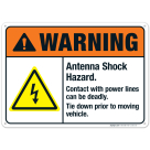 Antenna Shock Hazard Contact With Power Lines Can Be Deadly Sign, ANSI Warning Sign
