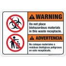 Do Not Place Biohazardous Materials Bilingual Sign, ANSI Warning Sign