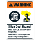 Silica Dust Hazard Wear Type Ce Abrasive Blast Respirator Sign, ANSI Warning Sign