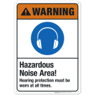 Hazardous Noise Area Hearing Protection Must Be Worn At All Times Sign, ANSI Warning Sign
